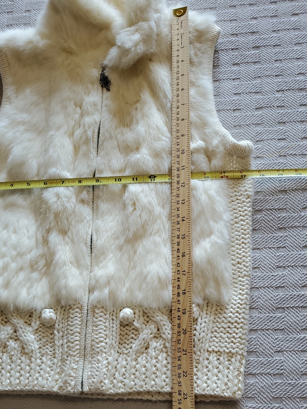 Sweet by Miss Me Angora Fur Cable Knit Hooded Sweater Vest Ivory Like New - Picture 12 of 16